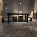 Natural Wood Veneer & White Leather Dining Chair with Wing Emblem